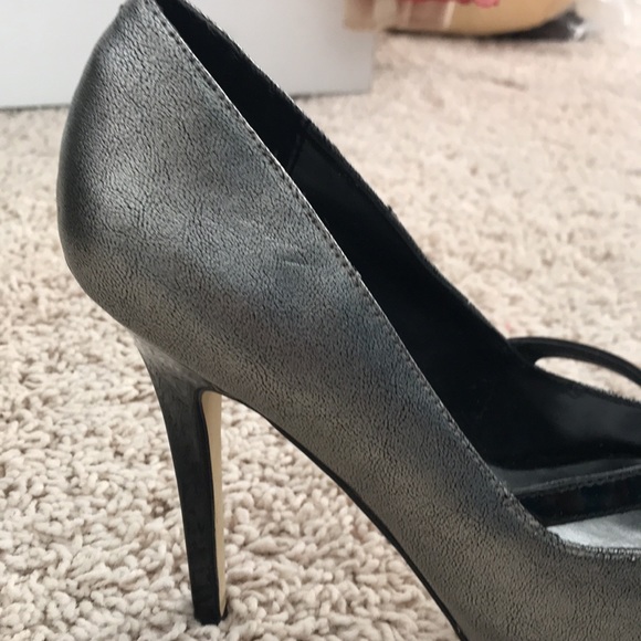 Hematite and black latex open toe with crisscross Black latex, Platform heels - Picture 12 of 17